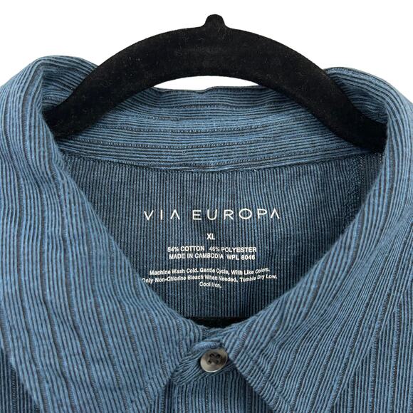Via Europa Mens Blue Textured Long Sleeve Polo XL - Picture 2 of 4